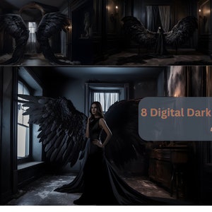 Dunkle Engelsflügel, Digitale Hintergründe, Flügel Hintergrund, Backdrop Overlays, Studio Backdrops, Cosplay, Photoshop Fine Art Textures