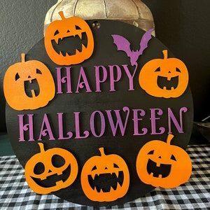 Silly Jack-o&#39;-Lanterns Happy Halloween Sign - Whimsical Fall Decor