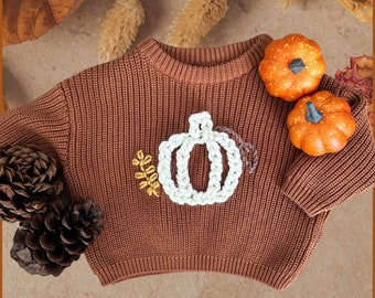 Little Pumpkin Sweater, Hand Embroidered Knit Sweater, Custom Newborn Sweater, Newborn Coming Home from Hospital Outfit Fall, Kids Jumper