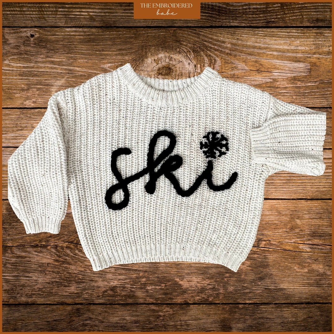 Apres Ski Knit Sweater Soft, Ski Snowflake Embroidery Sweater, Kids ...