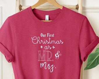 Our First Christmas As Mr And Mrs, Matching Christmas Shirts, Mr and Mrs Couple Shirt, Merry Christmas tees, Holiday Tee