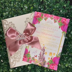 Champagne Glitter Quinceanera Invitation, Rapunzel Quinceanera Invitation, Quinceanera Invitation Invite, Laser Cut