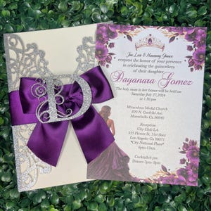 Silver Glitter Quinceanera Invitation, Purple Quinceanera Invitation, Quinceanera Invitation Invite, Laser Cut