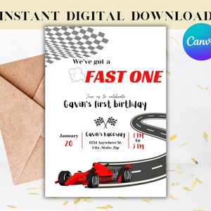 Editable Fast One Birthday Invitation Template, First Birthday Editable Birthday Invite Template, Editable Canva 1st Birthday Invite