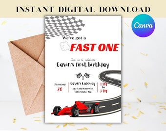 Editable Fast One Birthday Invitation Template, First Birthday Editable Birthday Invite Template, Editable Canva 1st Birthday Invite