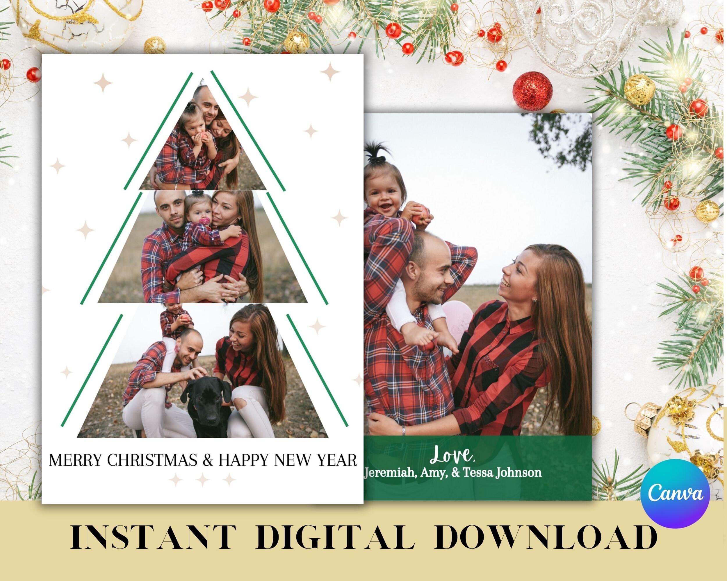 Christmas Tree Card Template, Editable Christmas Card Template, Photo ...