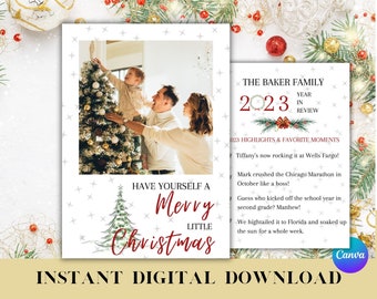 Kerstkaartsjabloon met hoogtepuntensectie, bewerkbare kerstkaartsjabloon, vakantiekaartsjabloon, bewerkbare Canva-sjabloon