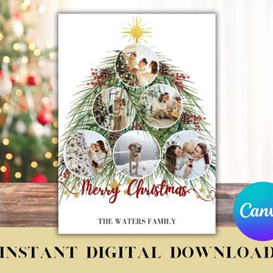 Christmas Card Template, Christmas Tree Photo Collage Christmas Card, Photo Holiday Card Template, Christmas Photo Card Download