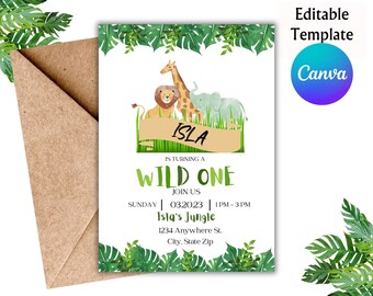 invitación de cumpleaños salvaje, primera invitación de cumpleaños, invitación de una chica salvaje, invitación de un niño salvaje, invitación de 1er cumpleaños