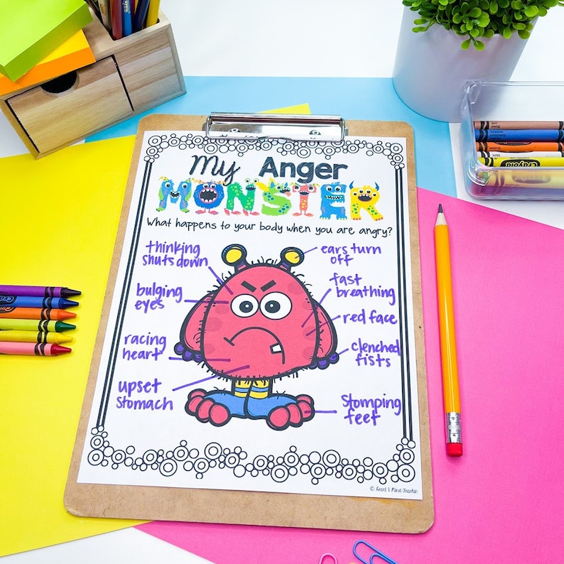 Anger Monster Activity, Anger Management for Kids Workbook, Worksheets