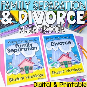 Divorce and Family Separation Workbook, Divorce Sheets for kids, Separation Journal, Counseling Sheets, Therapy Worksheets, Therapy workbook
