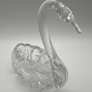 Vintage Czech Bohemian Lead Crystal Cut Swan Figure Candy / Key Bowl