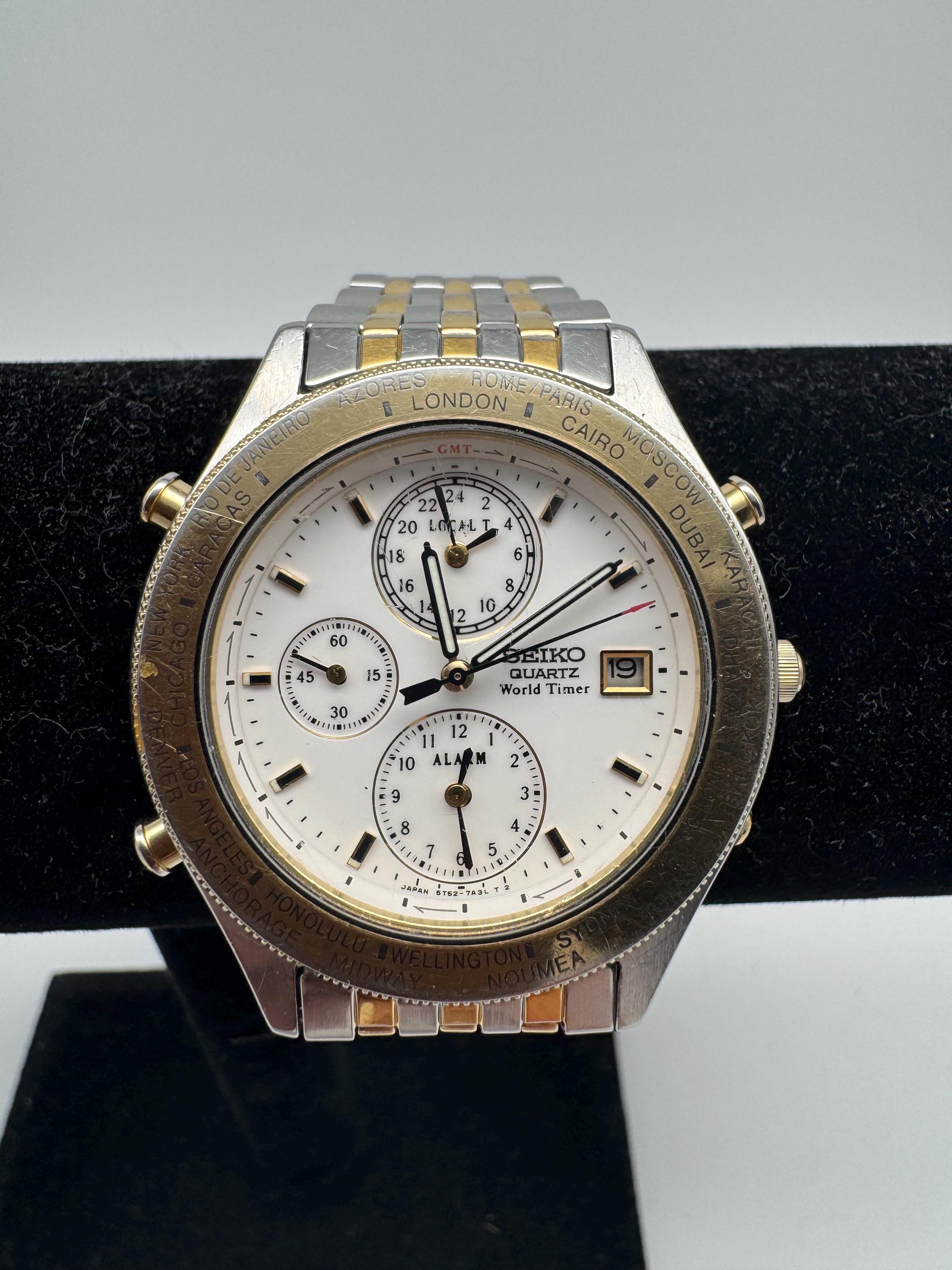 Seiko Two Tone World Timer 5T52 Quartz Movement With Date - Etsy