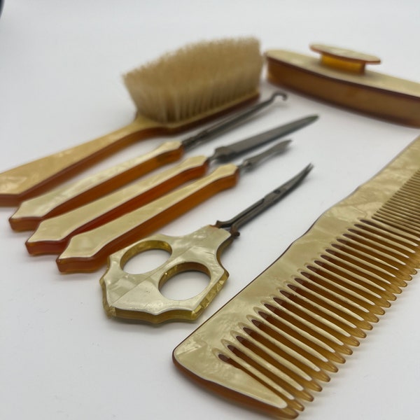 Vintage Beauty Tool Instrument Set of Brush and Manicure Combination