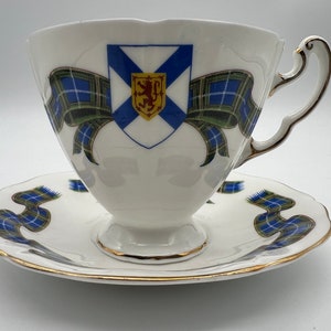 Vintage Teacup & Saucer Adderley Fine Bone China Nova Scotia Tartan England