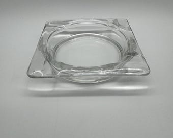 Cenicero cuadrado vintage de cristal transparente
