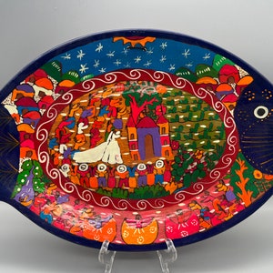 Very Colorful Vintage Decorative Terracotta Pottery Fish Plate