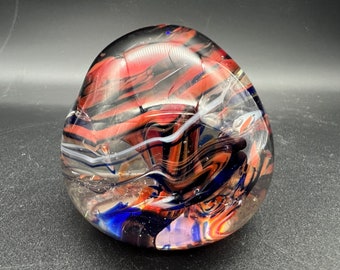 Vintage Solid Glass Paperweight with Abstract Color Figures Inside
