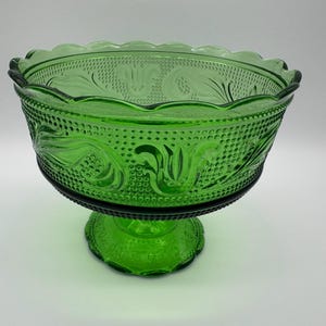 E. O. Brody Co Glass Iridescent Green Vintage Pedestal Bowl