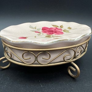 Vintage Ceramic on Metal Stand Bar Soap Dish