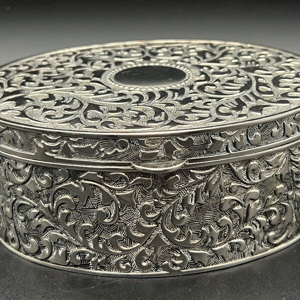 Antique Large Heavy Silver Plated Jewelry Box with Velvet Cushioning Inside