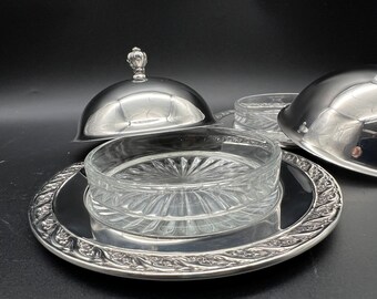 Vintage Victorian Style Silver Plated Butter Dish with Glass Insert