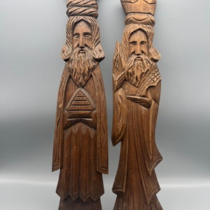 Vintage Beautiful Hardwood Carved Tall Wise Men Statues