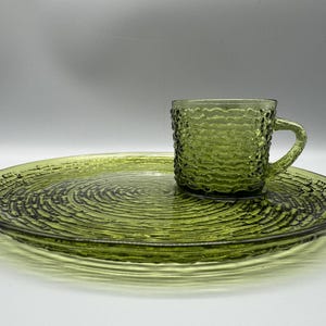 Avocado Green Glass Snack Plate and Mug Set
