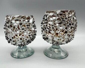 Vintage Hand Blown Spotted Brandy / Liquor Art Glasses Set of 2