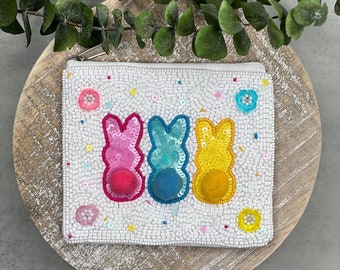 Easter Bunny Bag, Bunny Coin Purse, Easter Basket, Mini Easter Bag, Easter Seed Bead Bag, Cute Bunnies, Easter Gift Ideas, White Easter Bag