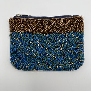 Bolsito de cuentas doradas y azules, minibolso azul, billetera pequeña, tarjetero azul para San Valentín, monedero azul, regalos para ella