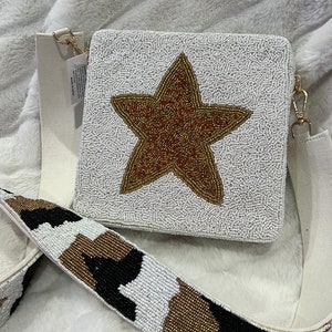 Black Gold Box Bag Purse Stars / Beaded / Zipper Closure Black Gold Box Bag Purse Stars / Beaded / Zipper Closure