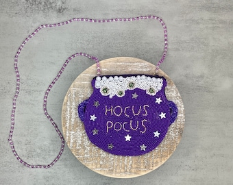 Purple Witch Pot, Halloween Beaded Bag, Halloween Bag, Kids Halloween Bag, Hocus Pocus Bag, Halloween Party Favors, Kids Purse, Crossbody