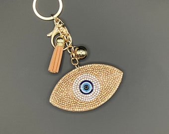 Gold or Silver Rhinestone Evil Eye Keychain, Good luck Charm, Rhinestone Evil eye, Protection Keychain