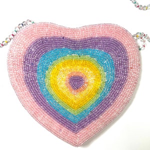 Mini Beaded Heart Bag, Mini Heart Bag, Heart Beaded Purse, Kids Heart Bag, Kids Gift Ideas, Heart Rainbow Bag,
