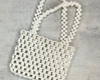 White Faux Pearl bag, Bridal Purse, Pearl Bag, Evening Bag, Wedding handbag, Girly Bag, Cute White Purse, Summer Bag, Vacation Purse