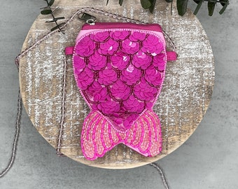 Mini Pink Mermaid Tail Bag, Mini bag, Mermaid Sequins Purse, Mermaid Bag, Kids Mini Bag, Girls Gift, Gift Card Holder, Mermaid Pary