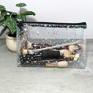 Bolsa mediana holográfica con forma de estrella, bolsa de maquillaje mediana, bolsa de viaje transparente, neceser bonito, bolsa de PVC con forma de estrella para brochas de maquillaje, estuche para lápices con forma de estrella