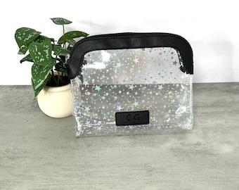Bolsa de maquillaje grande transparente, bolsa de maquillaje con estrellas, bolsa transparente con estrellas, bolsa de maquillaje grande con cremallera, bolsa transparente, bolsa de PVC con estrellas, bolsa de viaje, bolsa para festivales