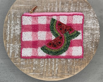 Beaded Watermelon Coin Purse, Fruit Coin Purse, Fruit Card Holder, Summer Bag
