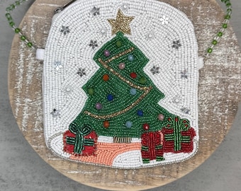 Christmas Tree Purse, Christmas Bag, Christmas Gift Bag, Ugly Christmas Party Bag, Cute Christmas Purse, White Christmas bag, Holiday Purse