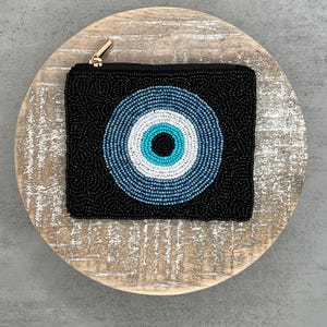 Ojo malvado negro, bolsita con cuentas, tarjetero, minibolsito, minibolso con cremallera, monedero pequeño, mini neceser con amuleto de la suerte