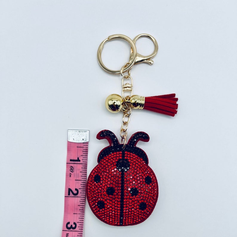 Rhinestone Ladybug Keychain, Red Ladybug Keychain, Rhinestone Keychain With Tassel, Ladybug