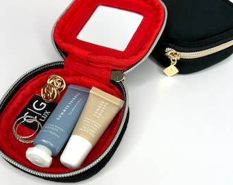 Mini Velvet Makeup Bag, Mirrored Compact, Mini Makeup Bag, Travel Bag, Bag Organizer, Jewelry Holder, Cute Lipstick Case, Mini Makeup Pouch