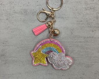 Rainbow and Cloud Keychain, Cute Bag Charm, Girly Key Chain, Backpack Charm, Rainbow Keychain
