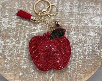 Rhinestone Red Apple Keychain, Teacher Keychain, Fruit Keychain, Apple Purse Charm