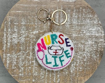 Nurse keychain, Nurse Gifts, Thank you Gifts, Seed bead keychain, Sequins Nurse Keychain, Girly Keychain, Plushie Soft Nurse Keychain