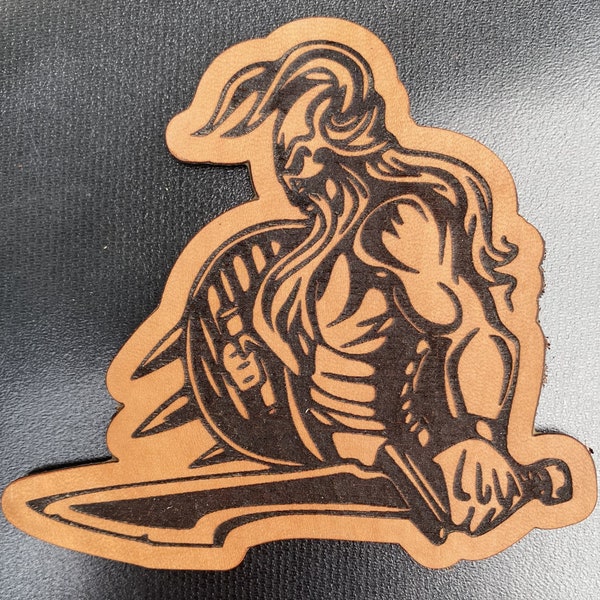 Viking with Sword and Shield Leather Patch