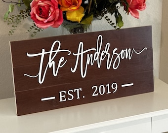 Signo de apellido familiar, regalo de boda personalizado, estilo de letrero de paleta, decoración de granja, letrero establecido, letrero de madera personalizado, regalo de compromiso
