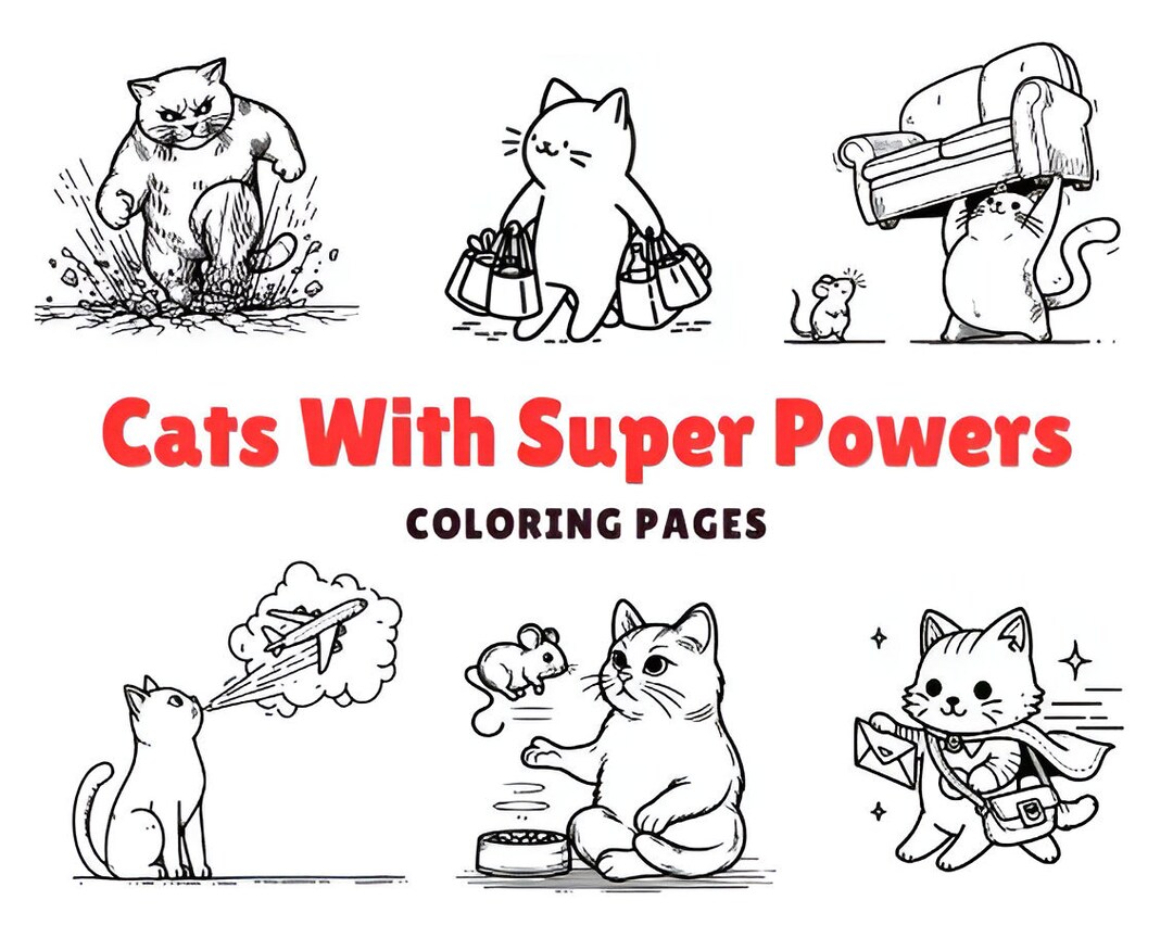 Cats With Super Powers Coloring Pages, Superhero Cats Coloring Book ...